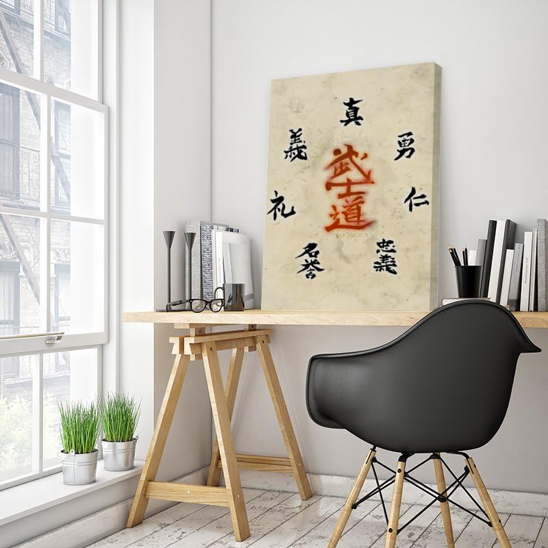 Canvas Wall Poster 7 Virtue of Bushido Decor Poster for Bedroom Living Room Decor Sports Room Office Dorm Gift Oil Painting Framed 16"X24" (24L" x 16W" / Frame-6)