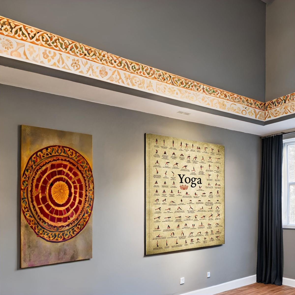 Large Vintage Yoga Position Fitness Workout Lotus Artwork Gym Wall Art (28"L x 20"W / Yoga)