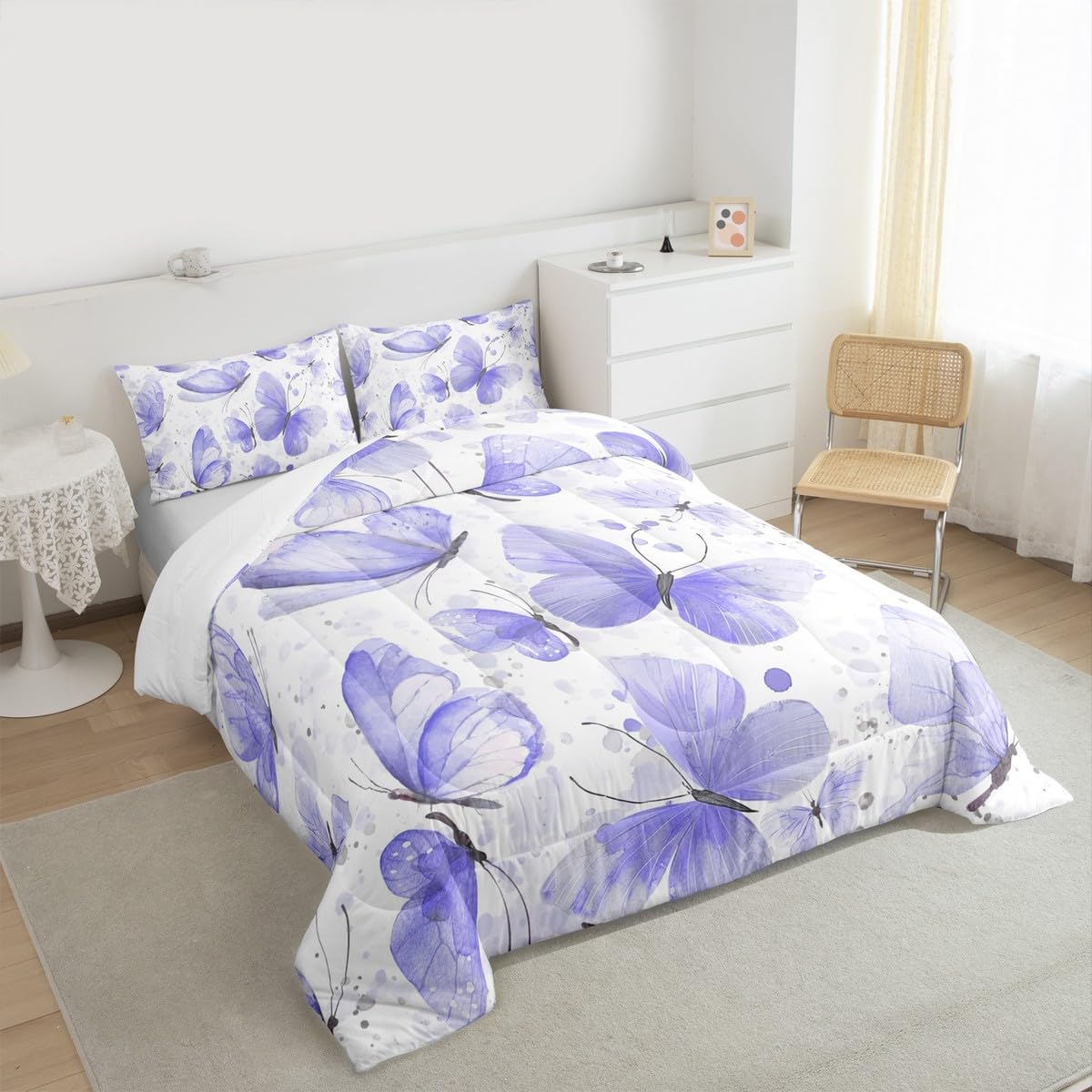 Girls Butterfly Bedding Set Full Size 3 Pcs for Boys Girls (Multi 814 / Full)