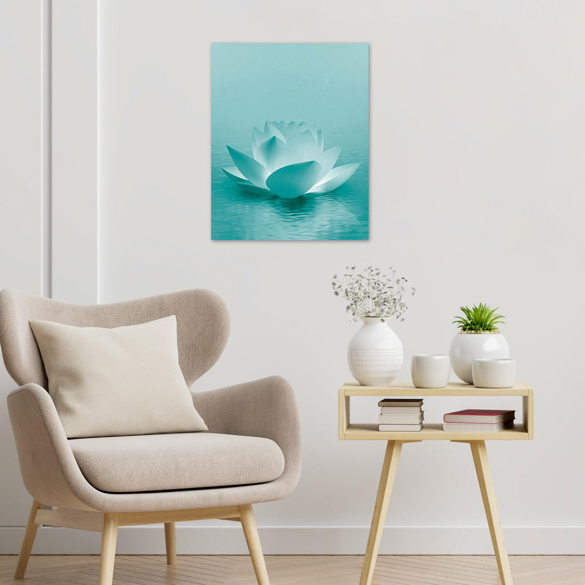 Teal Water Lily Wall Art (Teal and Green / 20"L x 16"W)