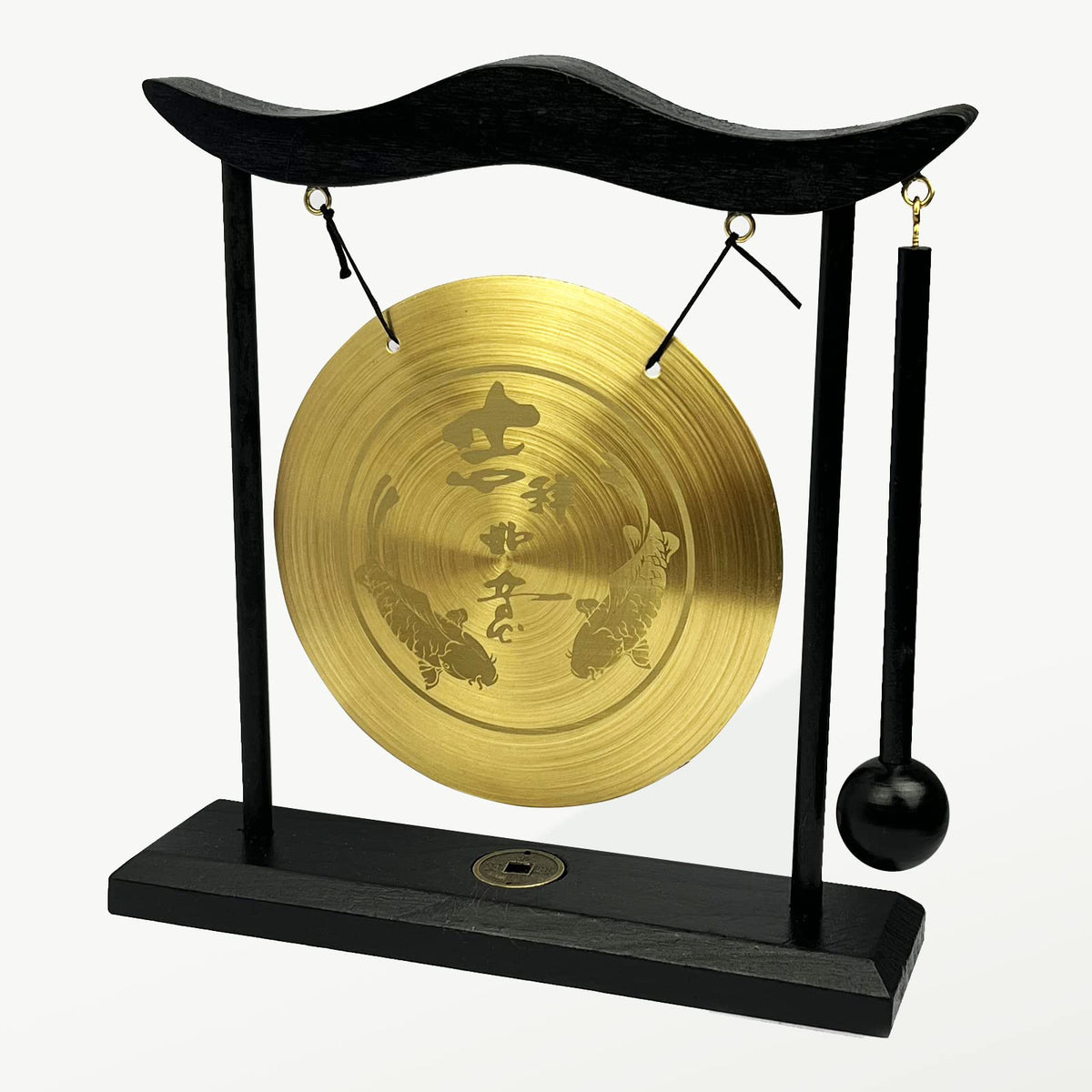 Feng Shui Zen Brass Gong Auspicious Happiness Lucky Koi Home Table Decoration Good Gift (Fh1306)