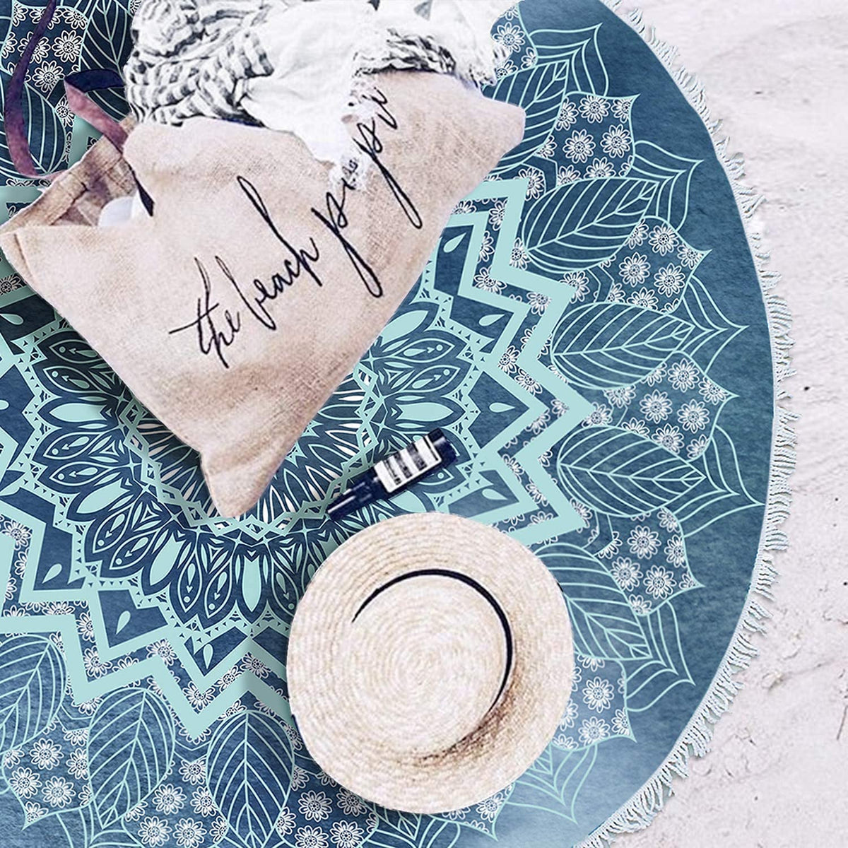 Round Mandala Beach Towel (Blue Mandala Beach Towel 02)