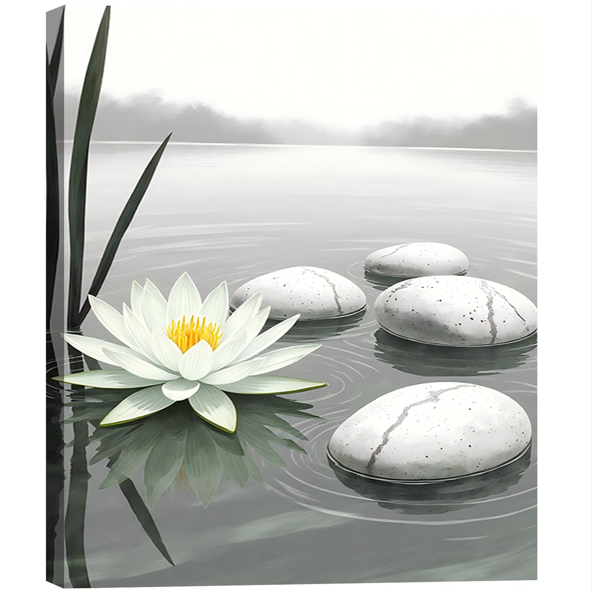 Framed Lotus Flower Canvas Wall Art for Bathroom Decor (Pictures20 / 12"L x 8"W)