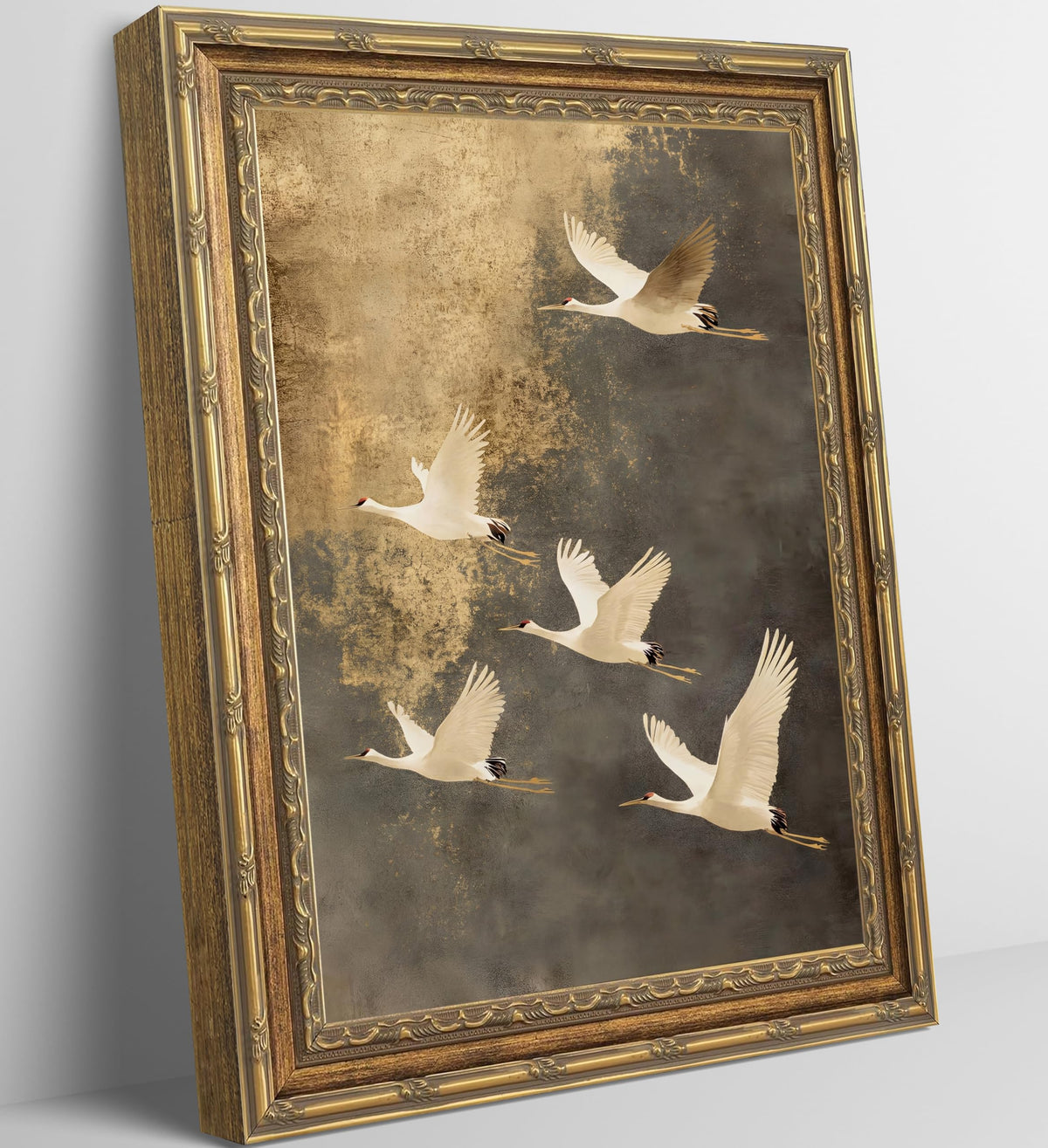 Gold Framed Japanese Flying Cranes Wall Art (Crane / 11"L x 9"W)