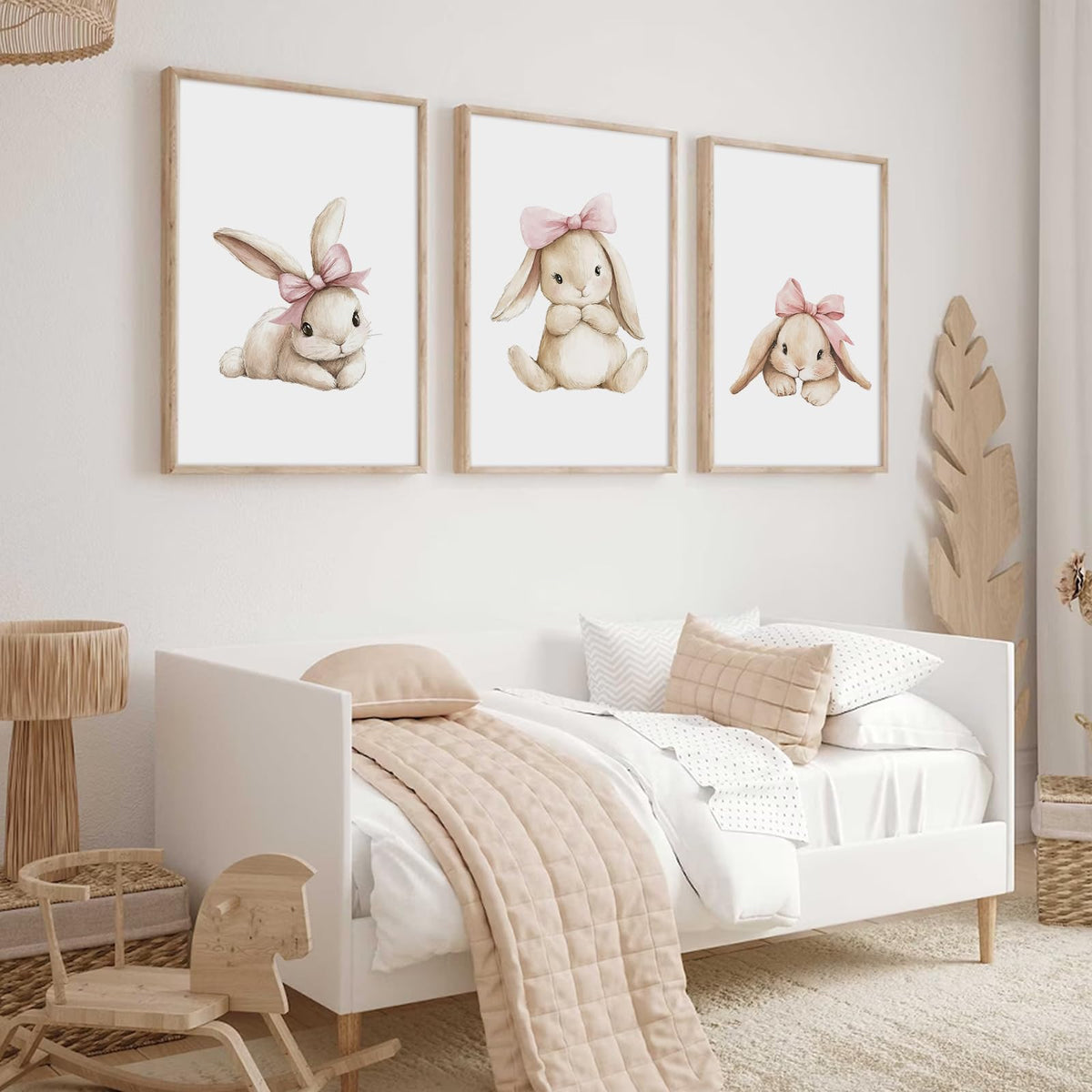 Nursery Bunny Wall Art Decor Bunny Prints Baby Girl Room Canvas Wall Art Decor Pink Baby Girl Nursery Painting Woodland Rabbit Spring Artwork Poster for Bedroom 12x16x3 Inch Unframed (12x16 Inch Unframed / Cute Rabbit Prints)