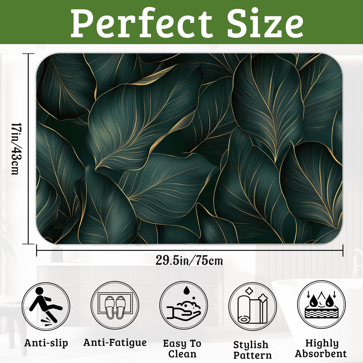 Tropical Green Leaf Bathroom Rugs Mat Non Slip Washable Quick Dry Absorbent Thin Bathroom Rug (Tropical Green Leaf)