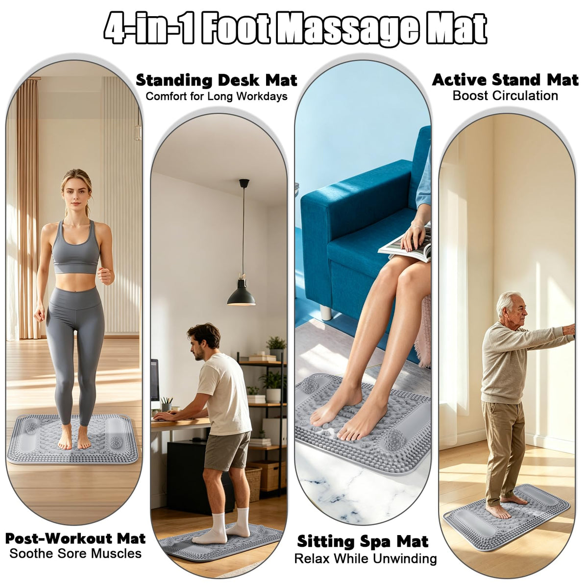 Silicone Foot Massage Acupressure Mat with 2 Massage Balls (Cool Gray)