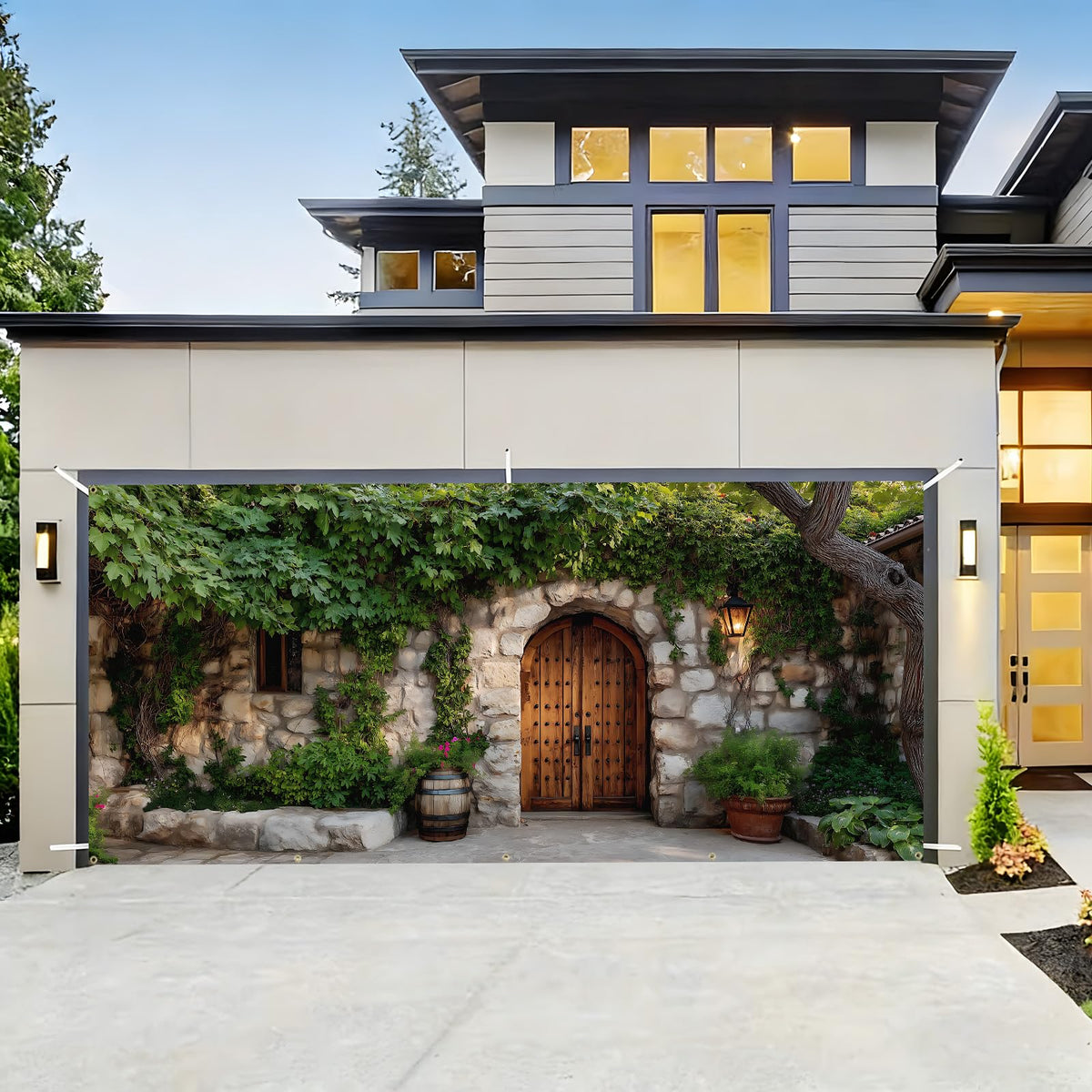 Garage Door Banner Cover (Garden stone wall)