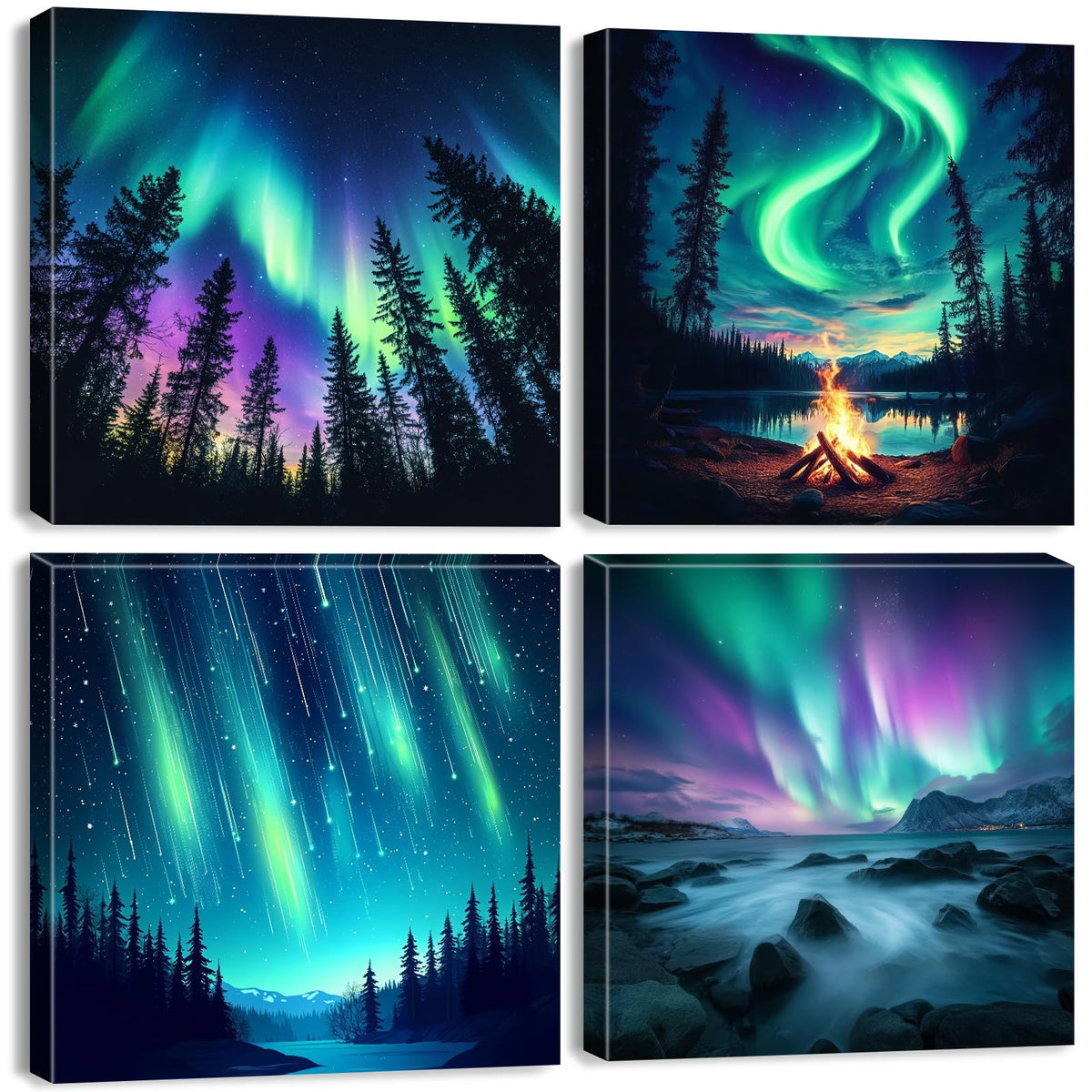 Northern Lights Wall Art Aurora Mountain Scenery Pictures Wall Decor Colorful Forest Landscape Canvas Prints Paintings Nature Aurora Borealis Posters Farmhouse Artwork Living Room Decoration 12x12” (12"L x 12"W / Aurora)