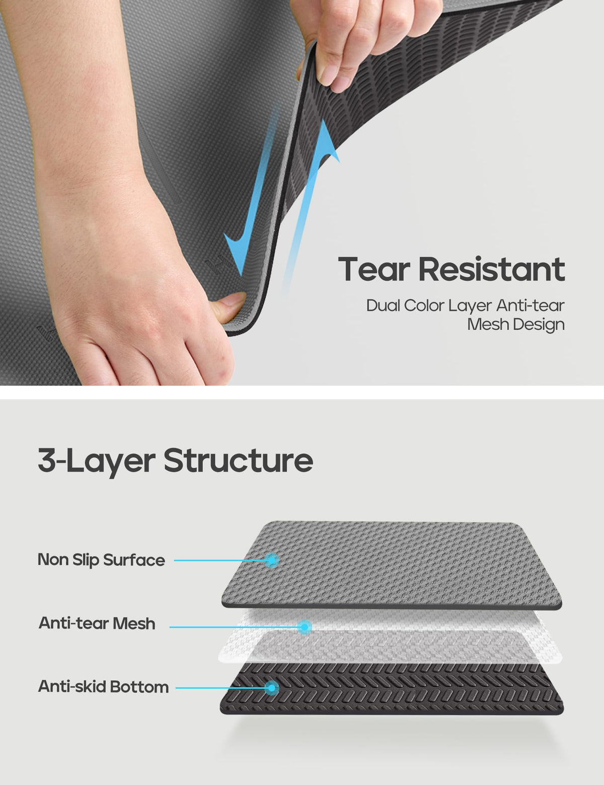 Yoga Mat Non Slip TPE Pilates Exercise Mats for Home Workout Gym Fitness Eco Friendly Thick Hot Yoga Mat with Strap Body Alignment (Charcoal)