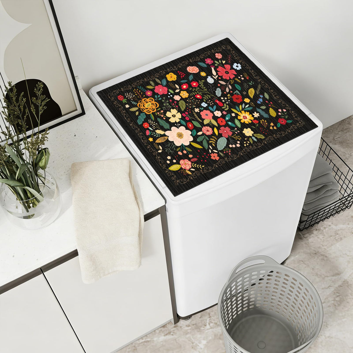 Dryer Top Protector Mat (black boho flower)