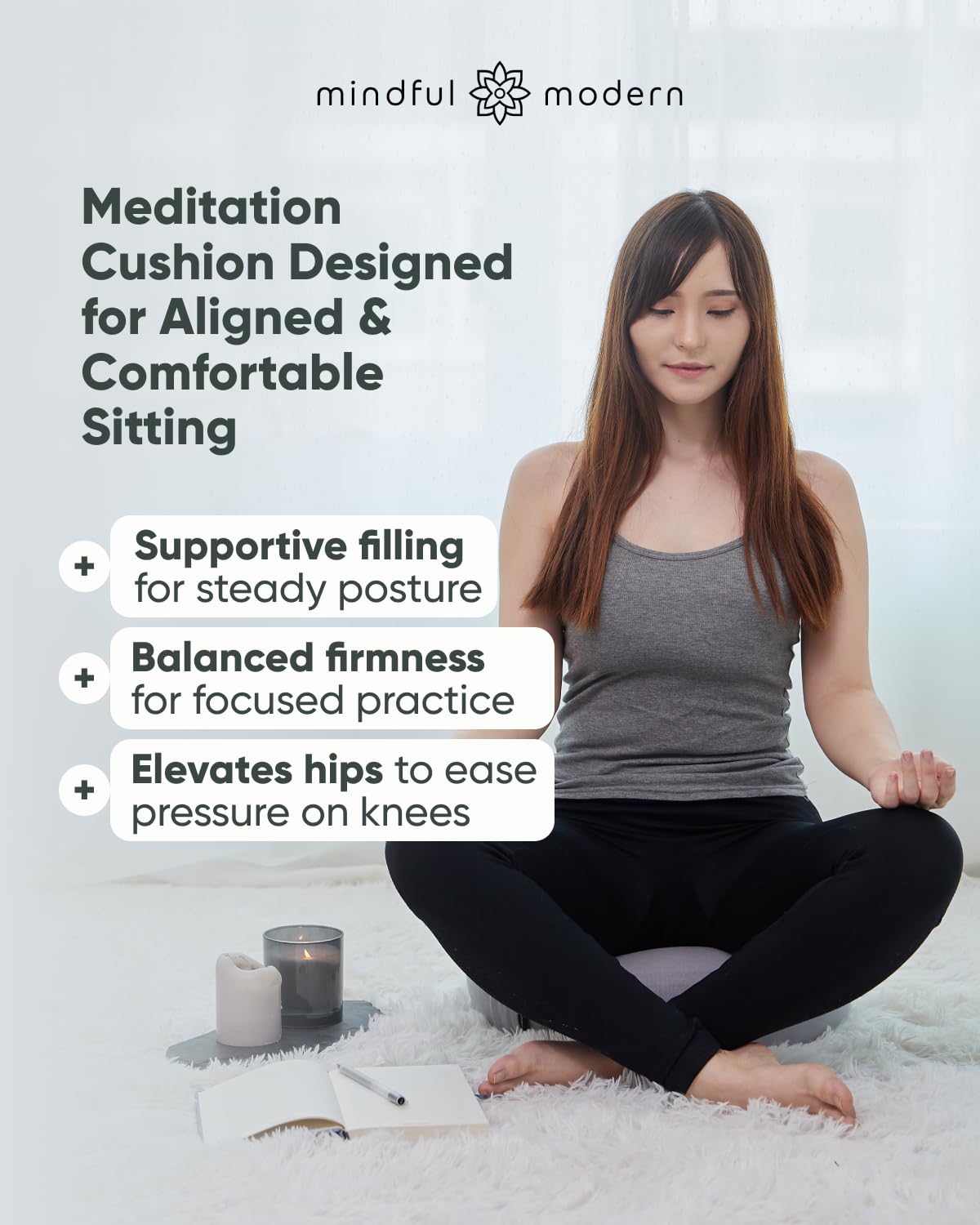 Mindful & Modern Large Meditation Cushion (Crescent - Grey)