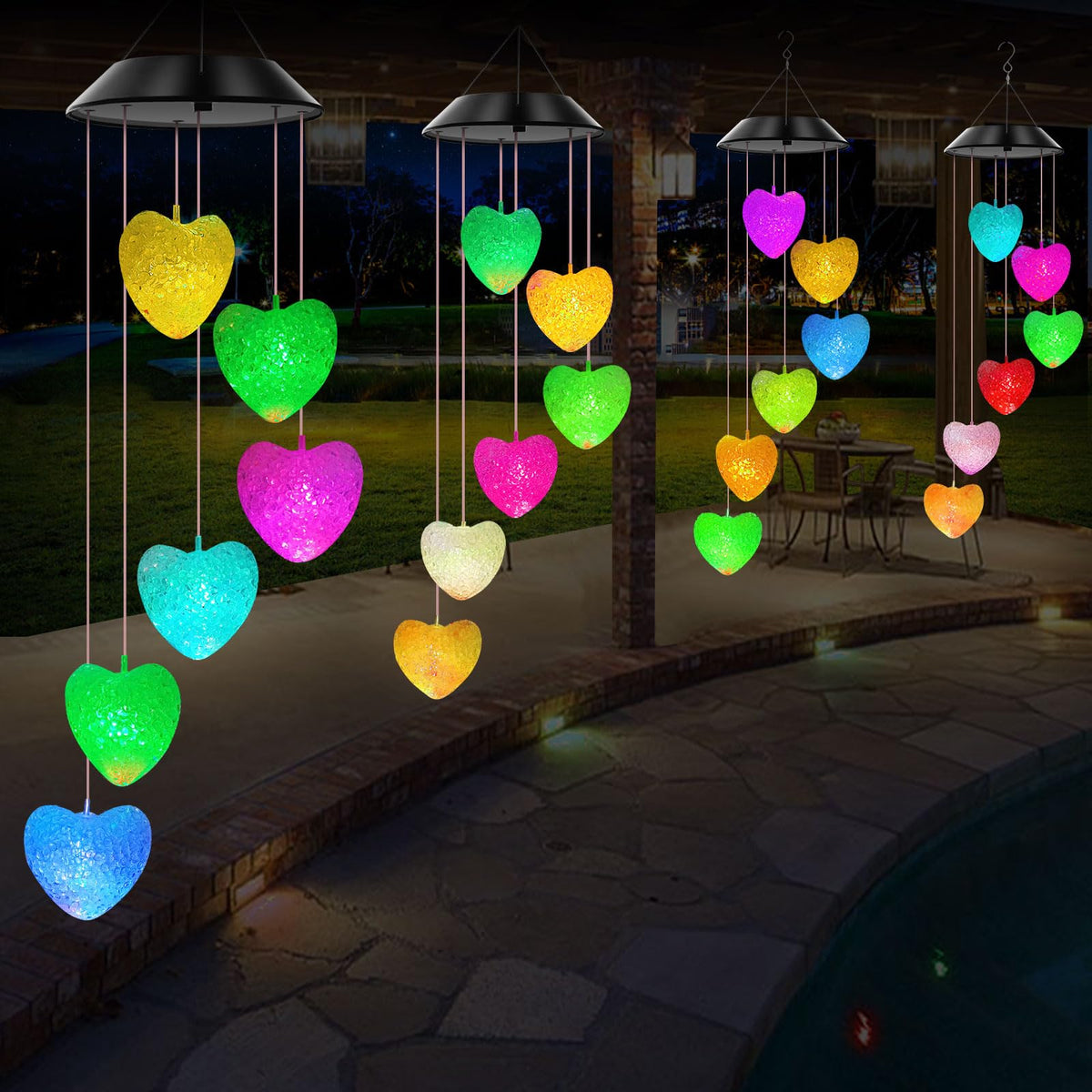 Solar Wind Chimes Heart Color Changing Lights Outdoor