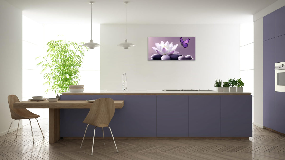 1 Panel Purple Wall Art Purple Pictures Wall Decor Zen Stone Water Lily and Butterfly on the Lake Pictures Poster Spiritual Yoga Spa Painting for Living Room Bedroom (24"L x 12"W / Purple Zen)