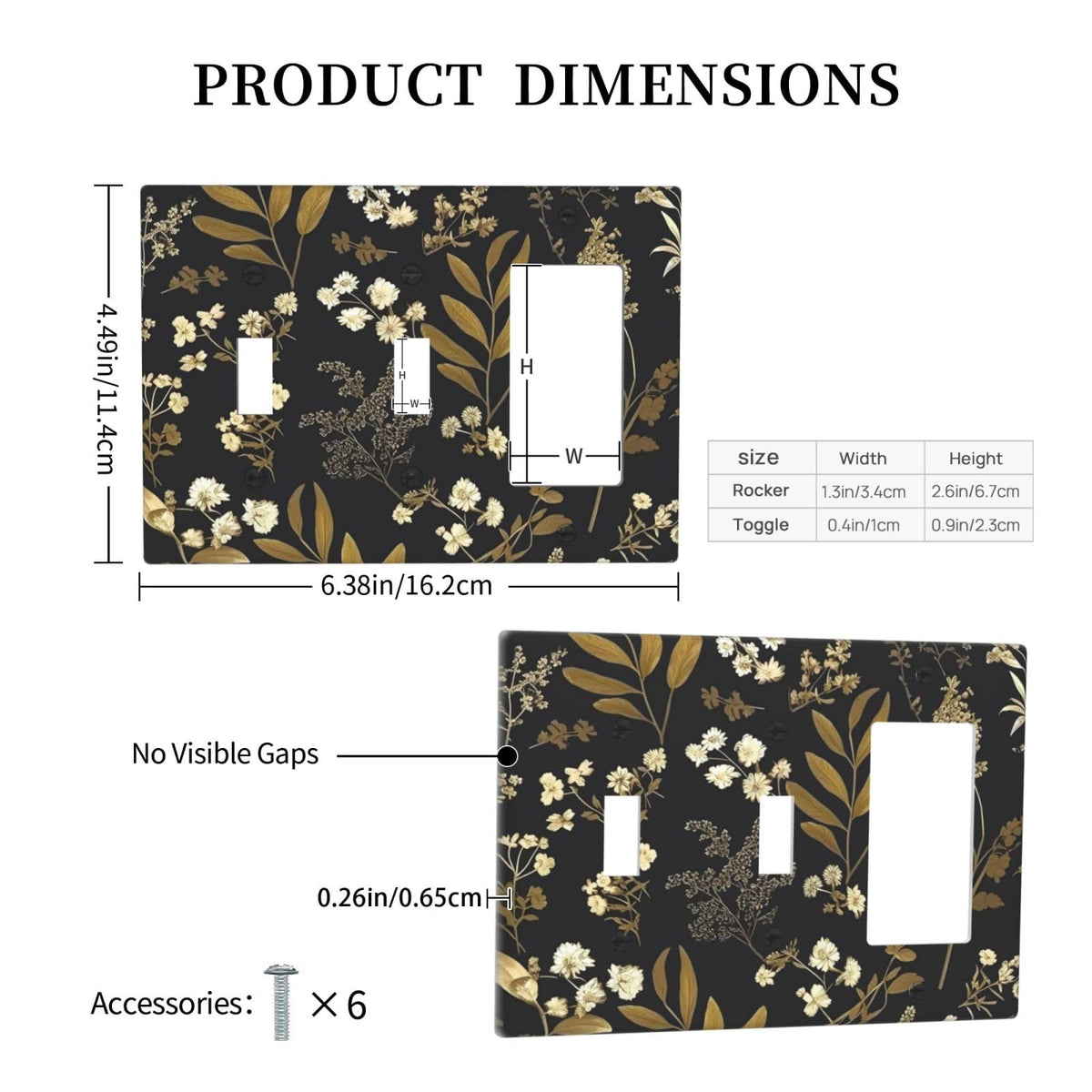 Black Gold Vintage Leaf Floral 3 Gang 2 Toggle 1 Decorator (Black Gold Vintage Leaf Floral / 2 Toggle 1 Decorator)