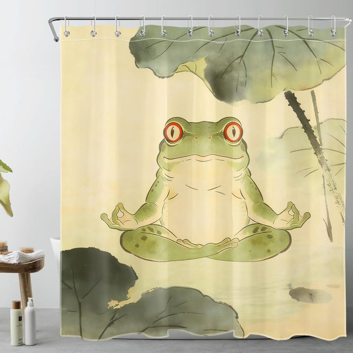 Funny Frog Shower Curtain for Bathroom (Green and Beige / 72"W x 78"L (Pack of 1))