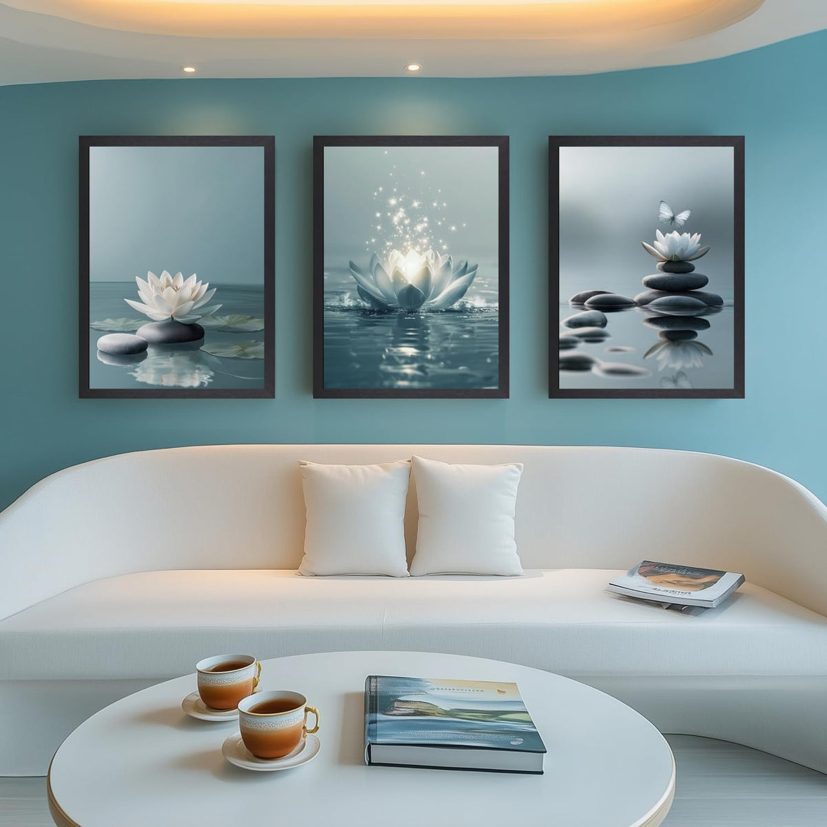 Wood Framed Lotus Flower Zen Stones Wall Art Set of 3 (Zen(Wood) / 16"L x 12"W)