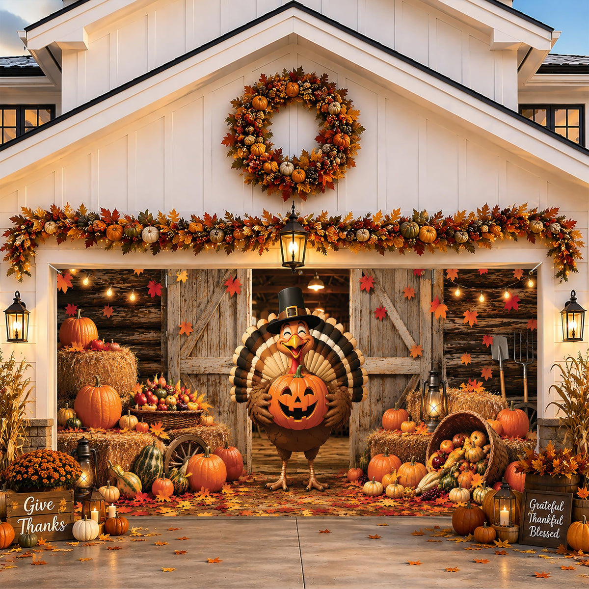 Thanksgiving Garage Door Banner Turkey Pumpkin 6x13FT Fall Harvest Backdrop (B-Thanksgiving Turkey)