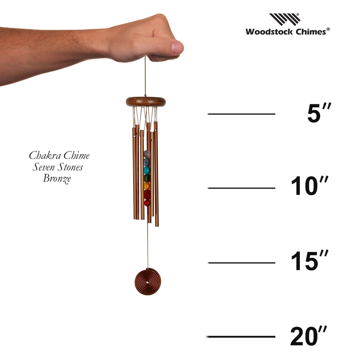 Woodstock Wind Chimes Chakra 7 Stones Windchime 17 Inch Bronze Eastern Energies Outdoor Yoga Meditation Chime for Outside Patio Home Garden Decor