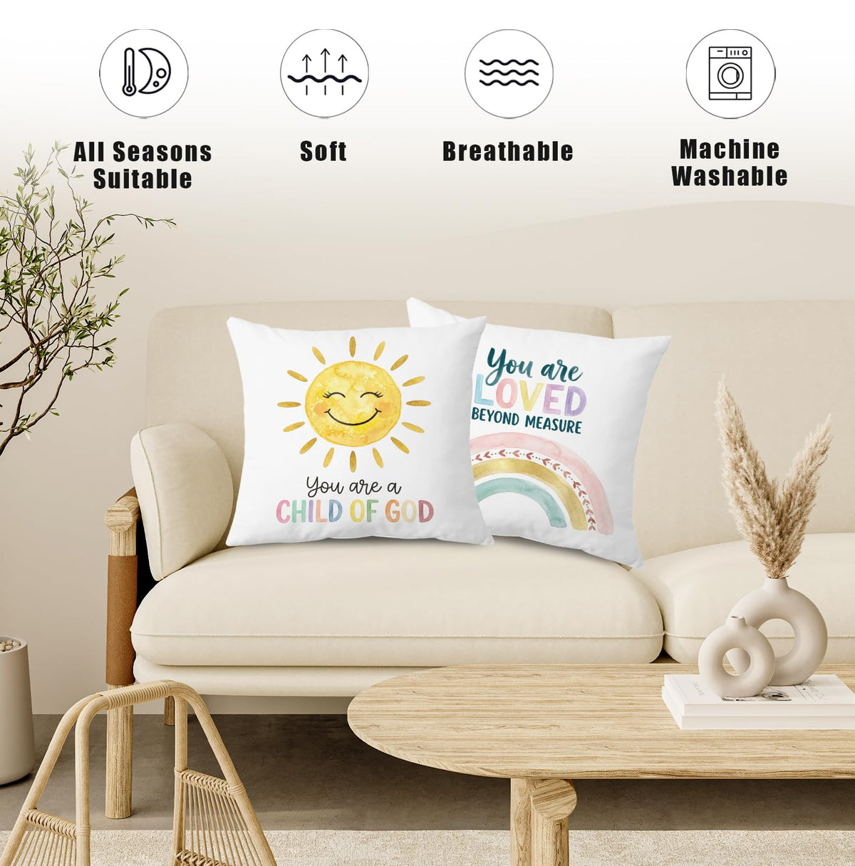 Christian Kids Nursery Throw Pillow Covers 18x18 Set of 2 (Qt-bz-mental Health-boho Baby)