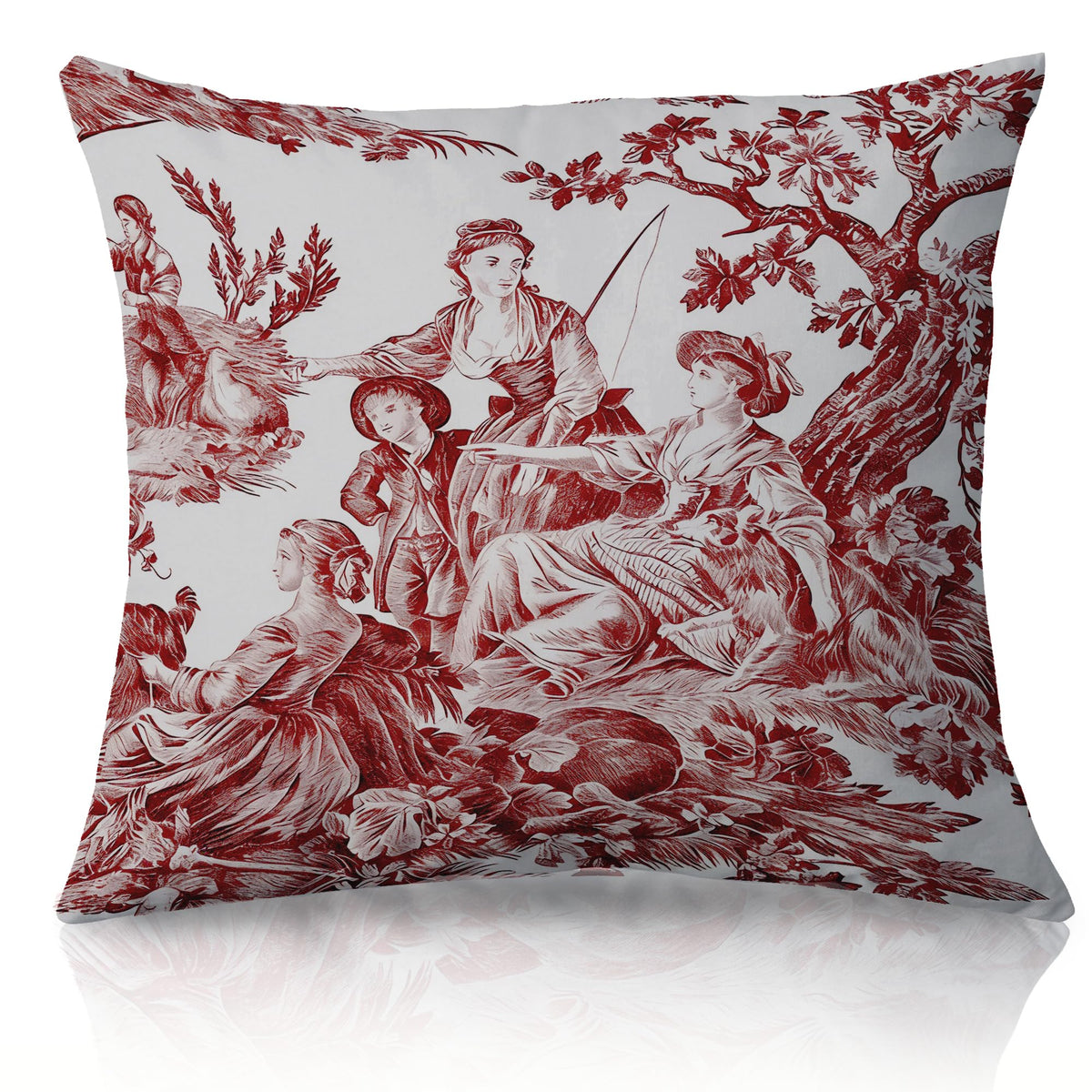 Red and White Toile de Jouy Pillow Cover 18x18 (White-classical-06)