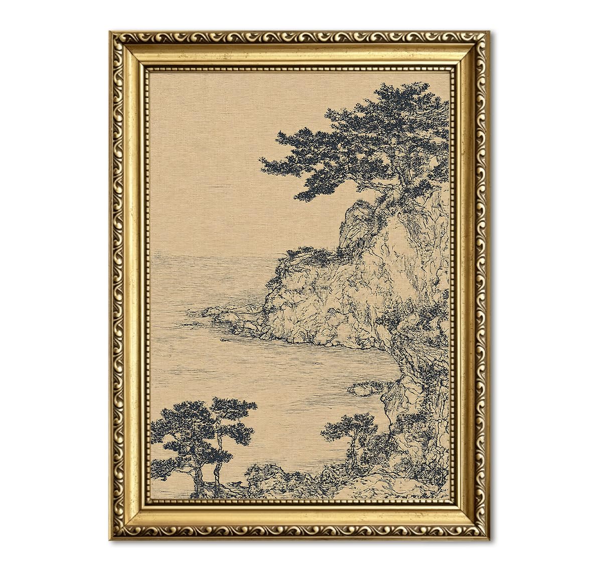 Vintage Japanese Landscape Wall Art (24"L x 16"W / Gold Framed-B)