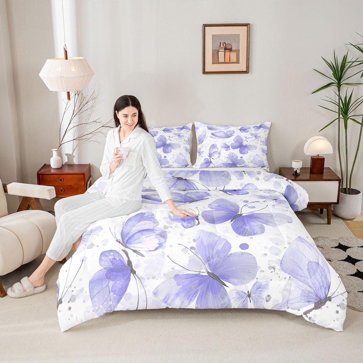 Girls Butterfly Bedding Set Full Size 3 Pcs for Boys Girls (Multi 814 / Full)