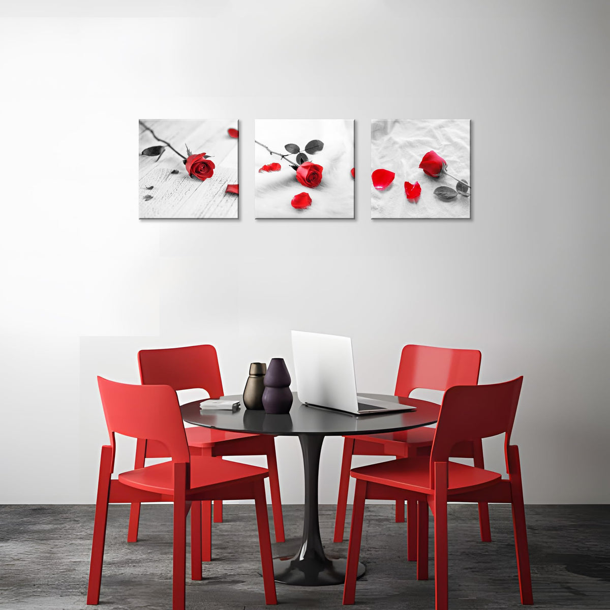 3 Pcs Modern Canvas Painting Black and White Red Rose Canvas Art Painting Abstract Wall Art Decorations Flower Picture on Canvas for Home Decor (16 x 16 inches (3-Piece Set) / C-Rose)