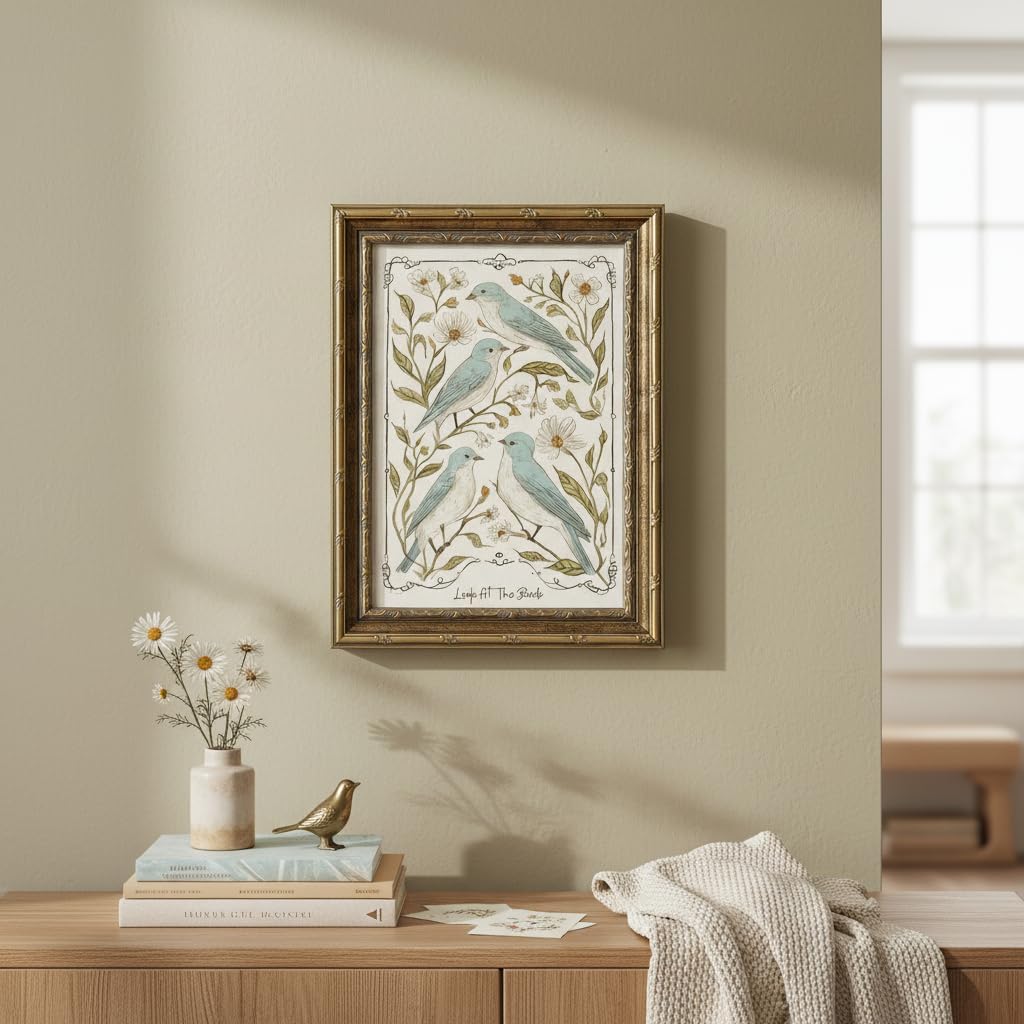 Vintage Gold Framed Bluebird Wall Art (Lovebirds / 24"L x 16"W)