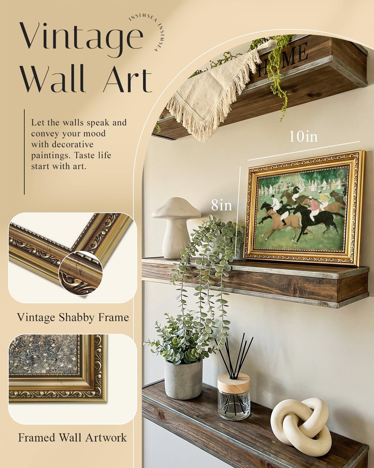 gold framed art (Horse racing / 10"L x 8"W)
