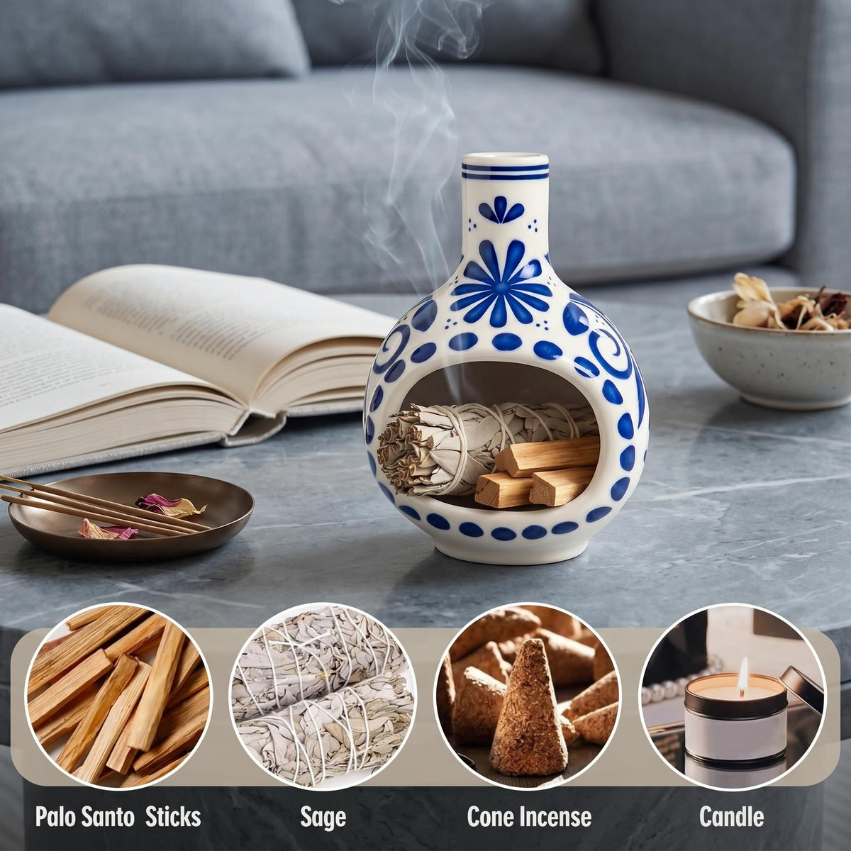 Ceramic Incense Holder (Blue)