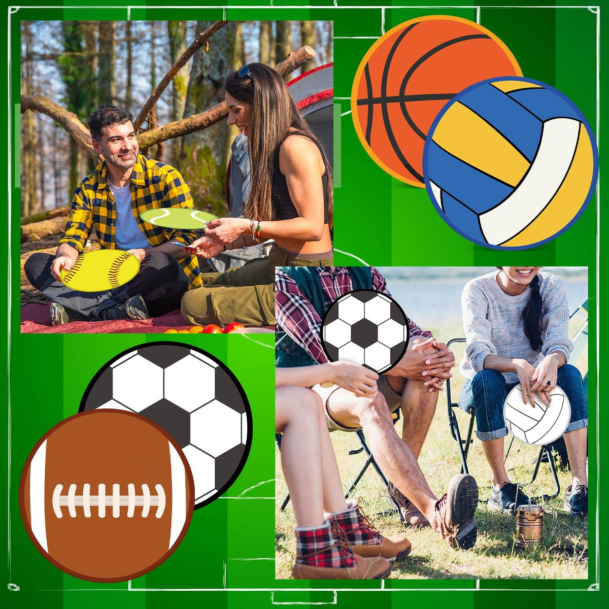 24 Pcs Basketball Football Fly Disc Foldable Fan Sports Theme 8 Style (Ball Patterns)