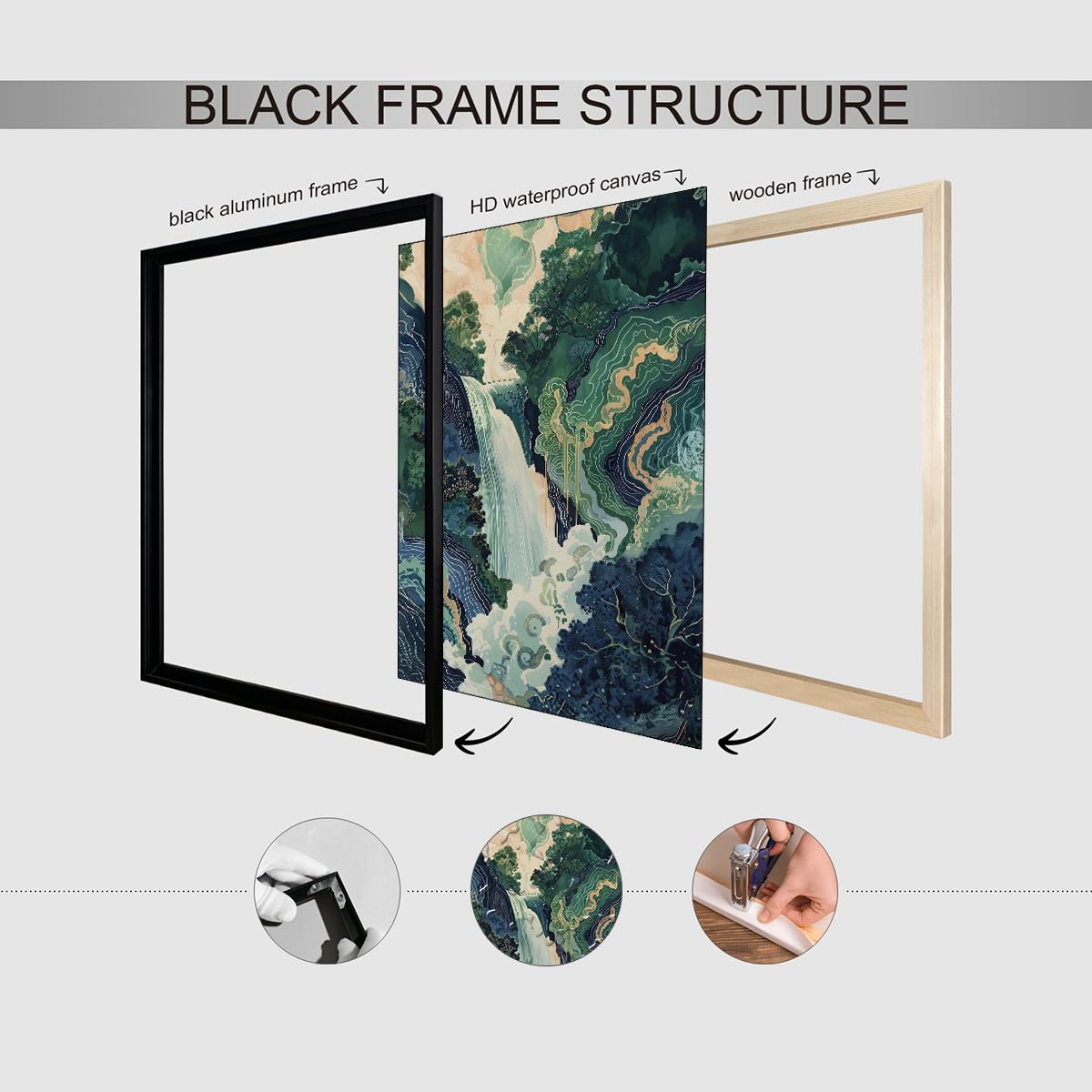 Japanese Landscape Black Framed Prints Poster Abstract Nature Mountain Canvas Wall Art 20x30 inch Vintage Asian Waterfall Painting Ukiyo (Black Framed / Japanese Painting / 30"L x 20"W)