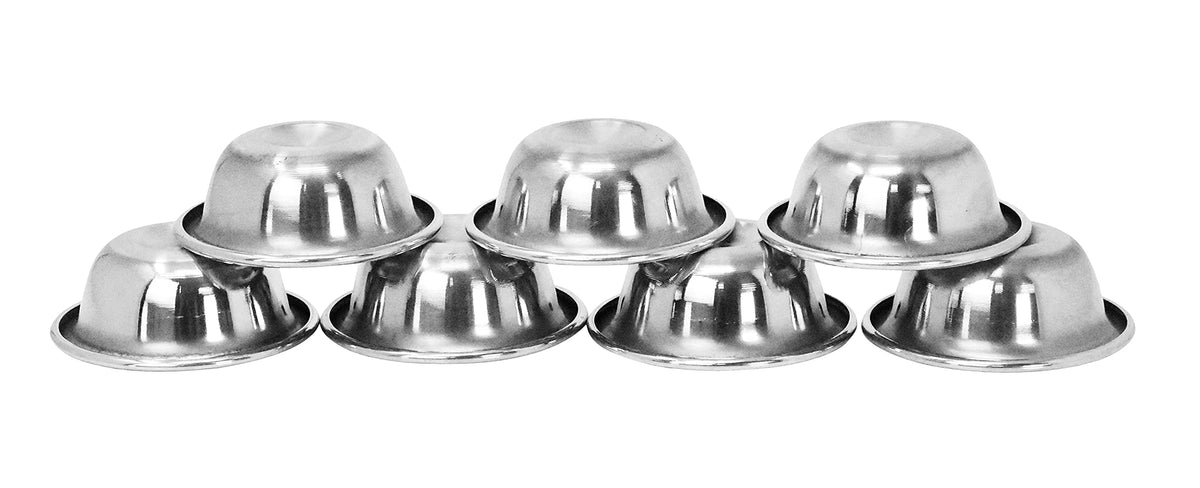 3.5 Inches Silver Tone Set of 7 Tibetan Water Offering Bowls (Silver Tone / 3.5 Inches)