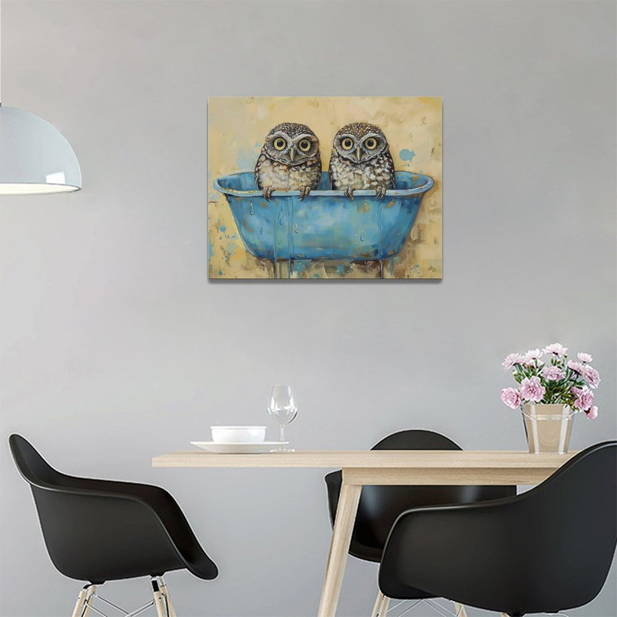 Owl Wall Art Owl Bathroom Pictures Wall Decor Toilet Bathroom Canvas Painting Home Modern Artwork Decorations Framed for Restroom 16 x 12 inch (12" x 16" / Owl)