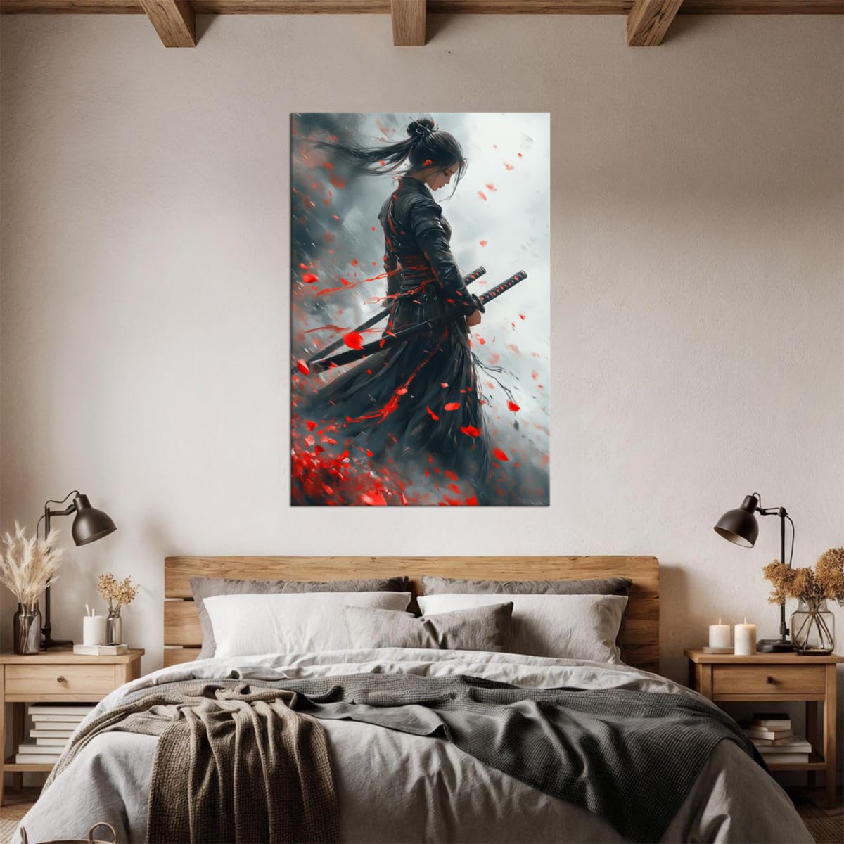 Windblown Female Samurai Ninja Canvas Wall Art (18"L x 24"W / Samurai3)