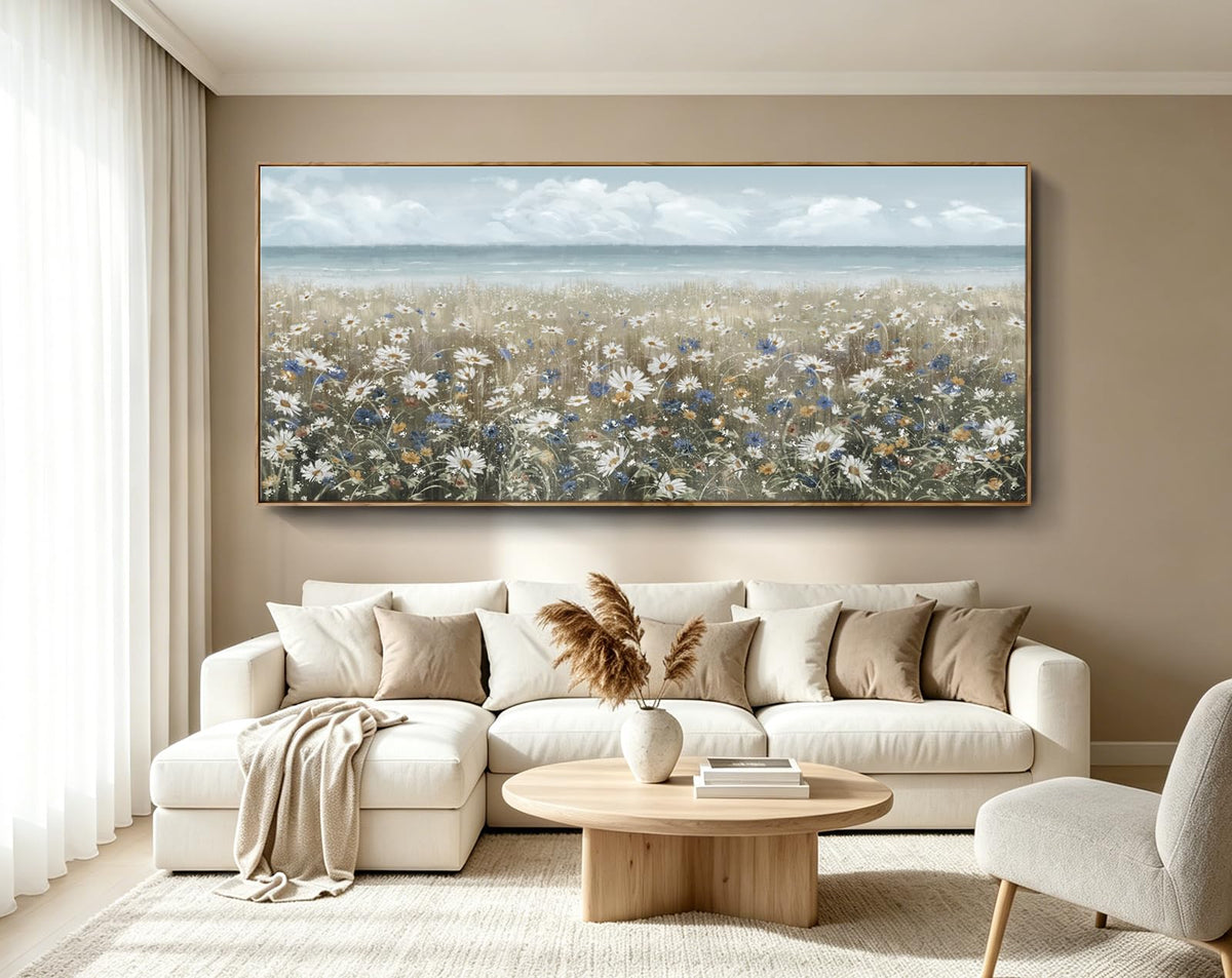 Oversized Framed Canvas Wall Art 6x2.6 ft (Coastal Flower Sea Art / 71"L x 31"W)