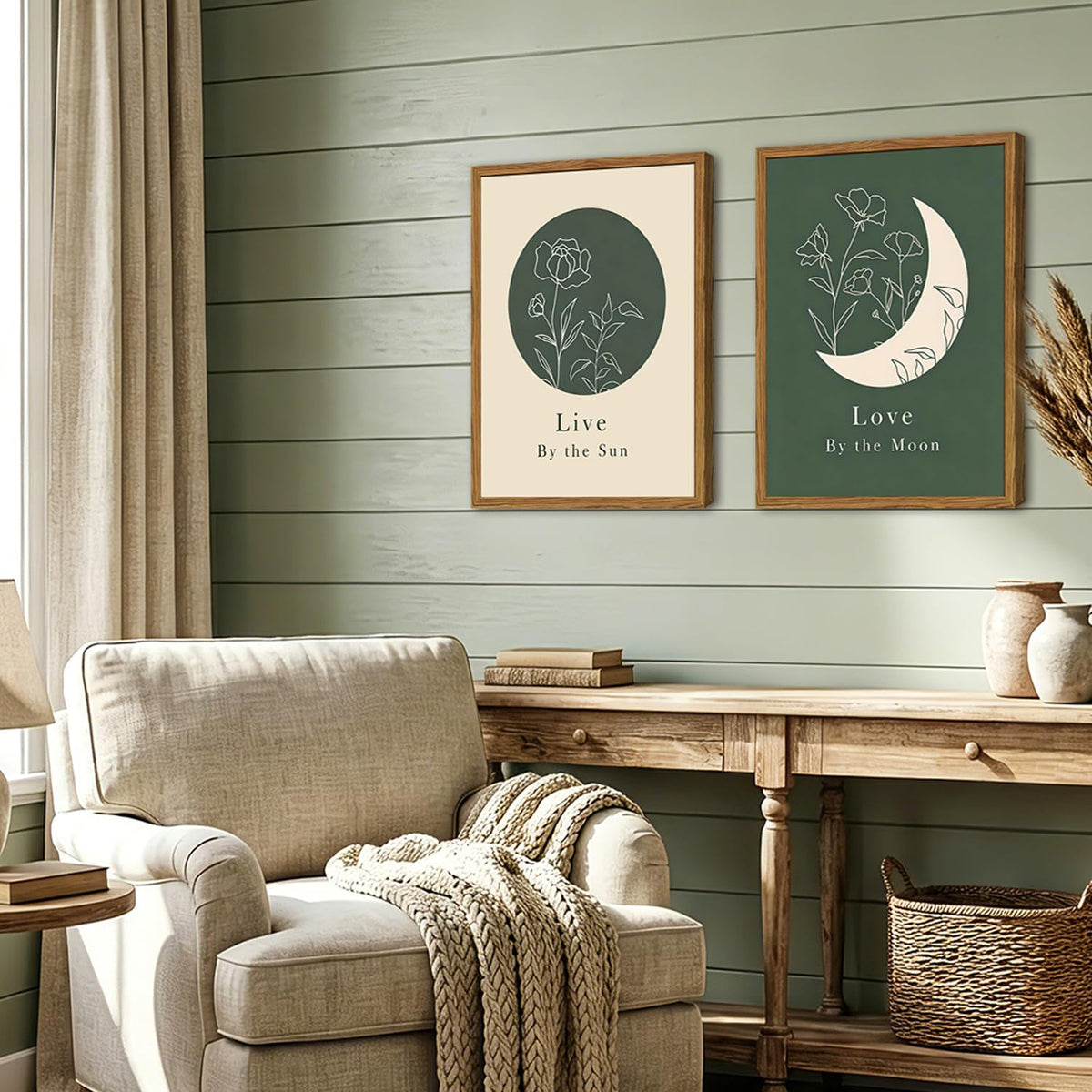 Framed Boho Sun and Moon Wall Art Set of 2 (Boho / 16"L x 12"W)