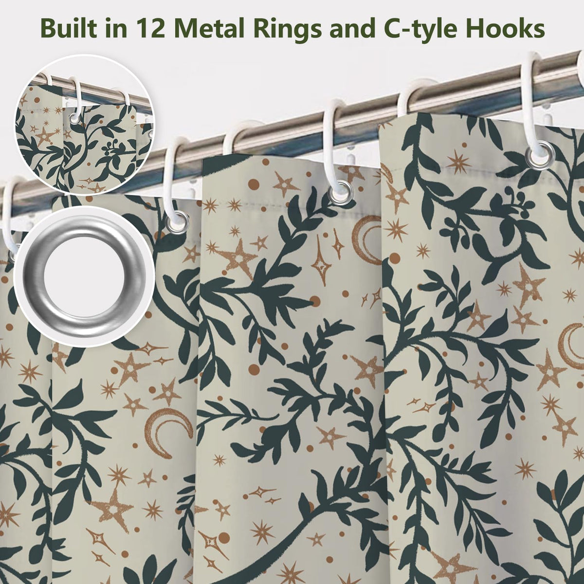 Boho Shower Curtain 71x74 Inch (Botanical and Moon)