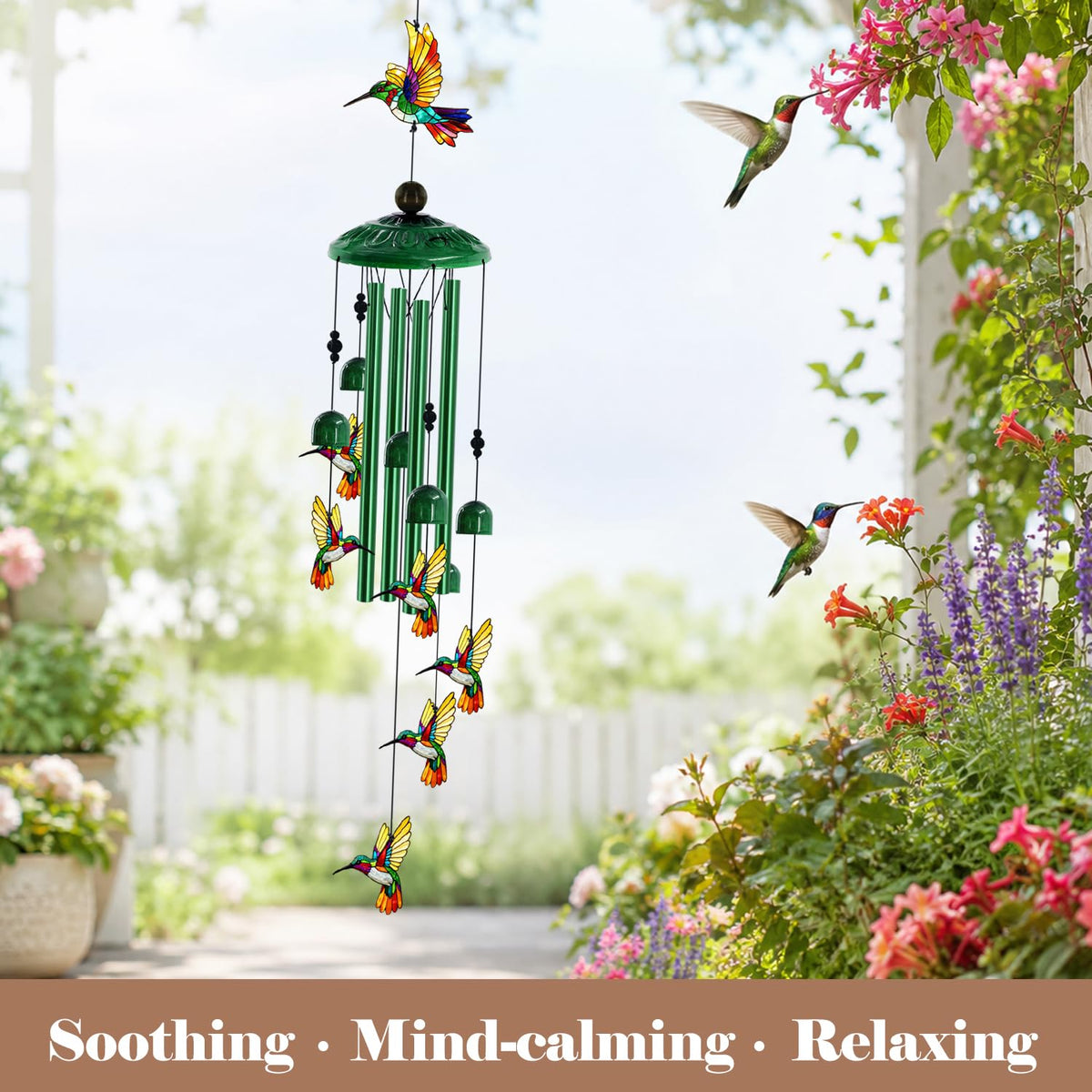 Hummingbird Wind Chimes for Outside (35"Green hummingbird)