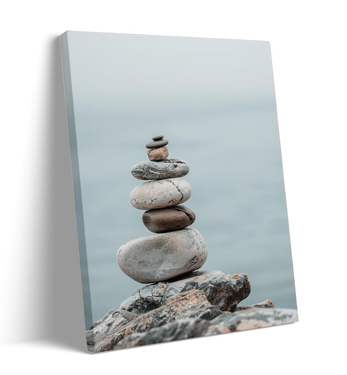 Minimal Zen Rock Stack Wall Art (Wood Framed-6 / 12"L x 16"W)