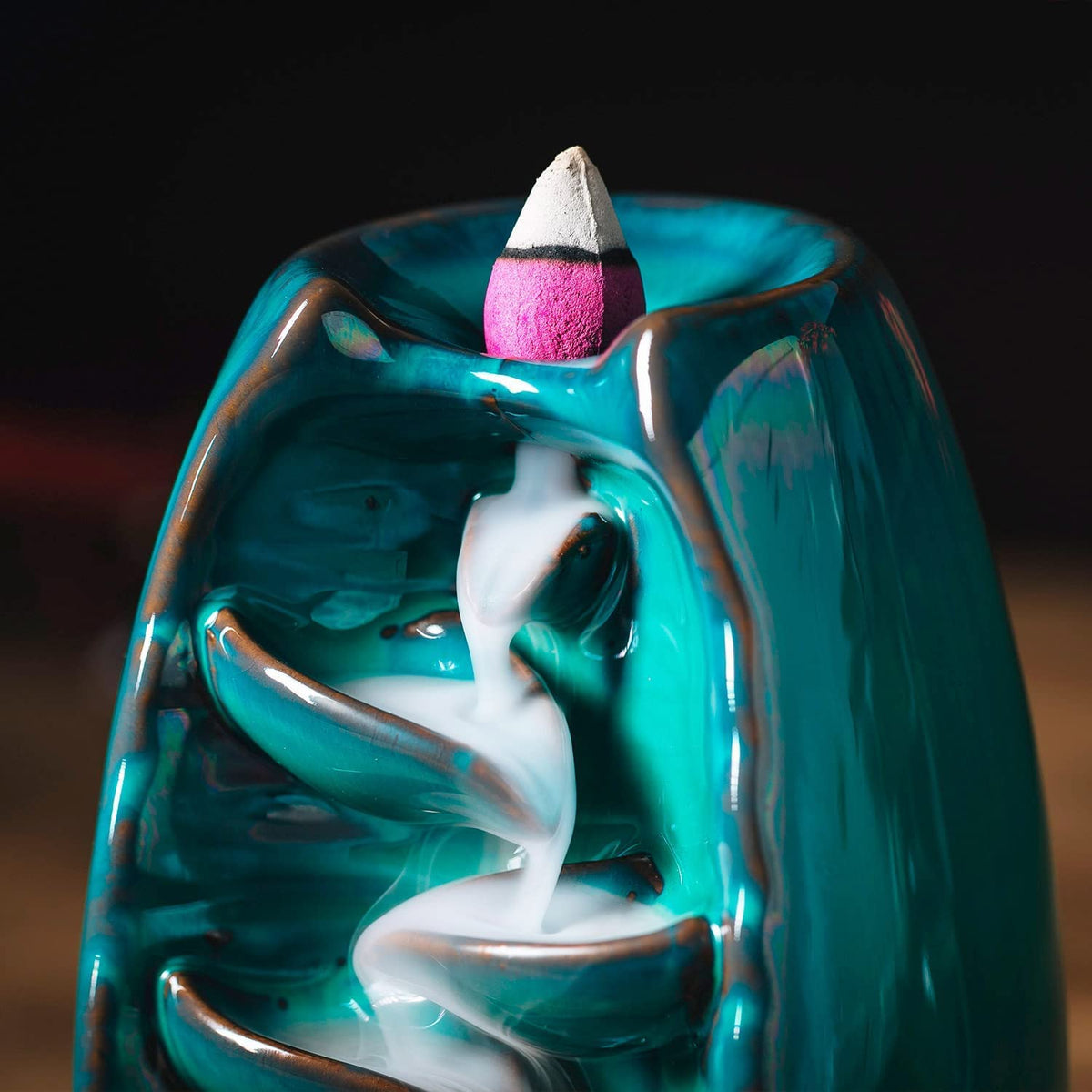 Ceramic Incense Burner with 100 Upgraded Cones (Cyan)