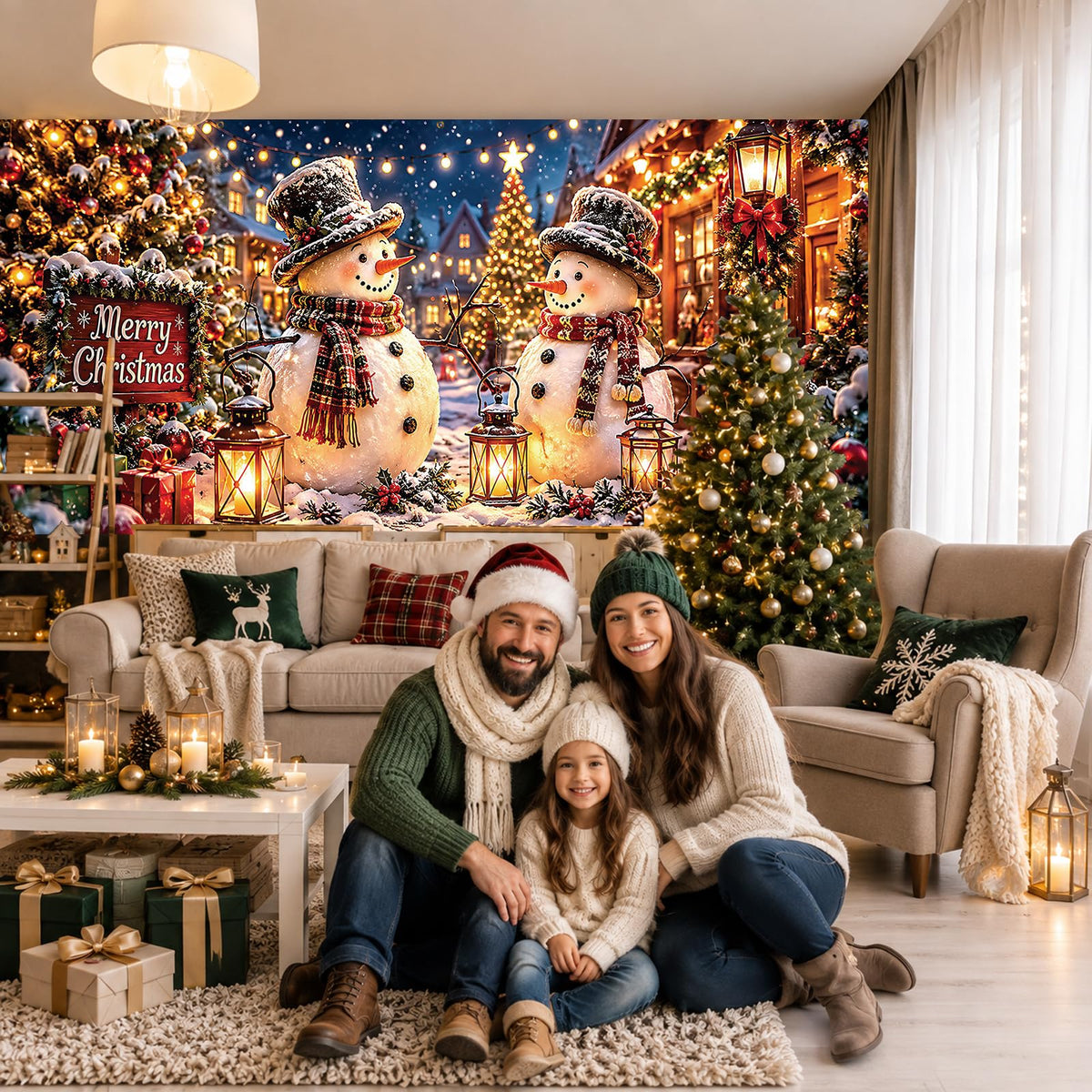 Christmas Snowman Garage Door Cover Banner Winter Wonderland Backdrop (Snowman)