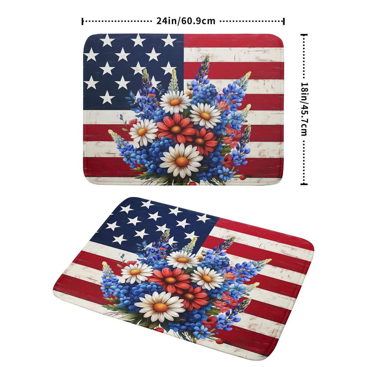 4th of July Patriotic Flower Dish Drying Mat for Kitchen Counter (Patriotic Flower / 18" x 24")