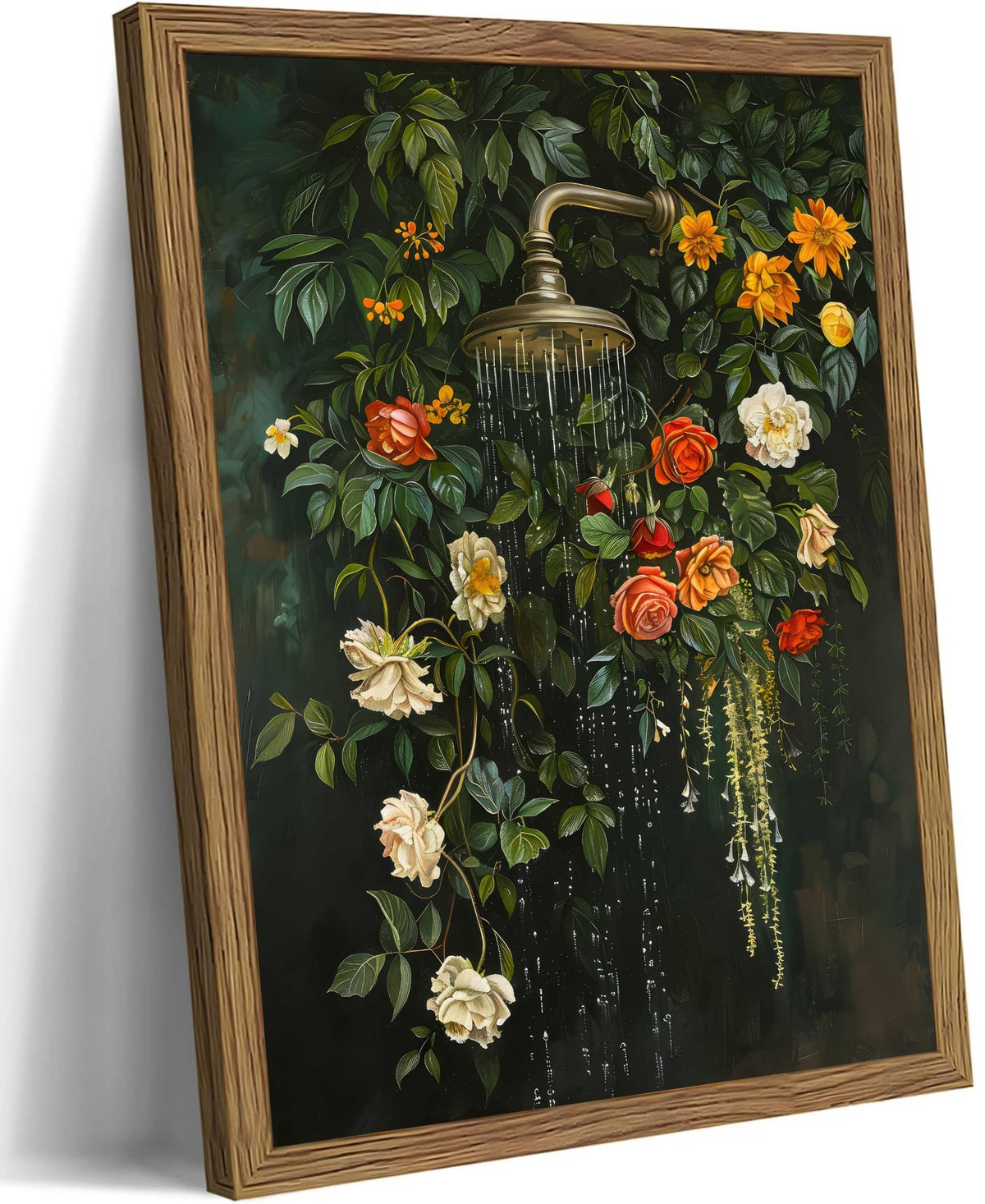 Wood Framed Funny Botanical Bath Wall Art Vintage Shower Floral Wall Decor (Floral / 16"L x 24"W)