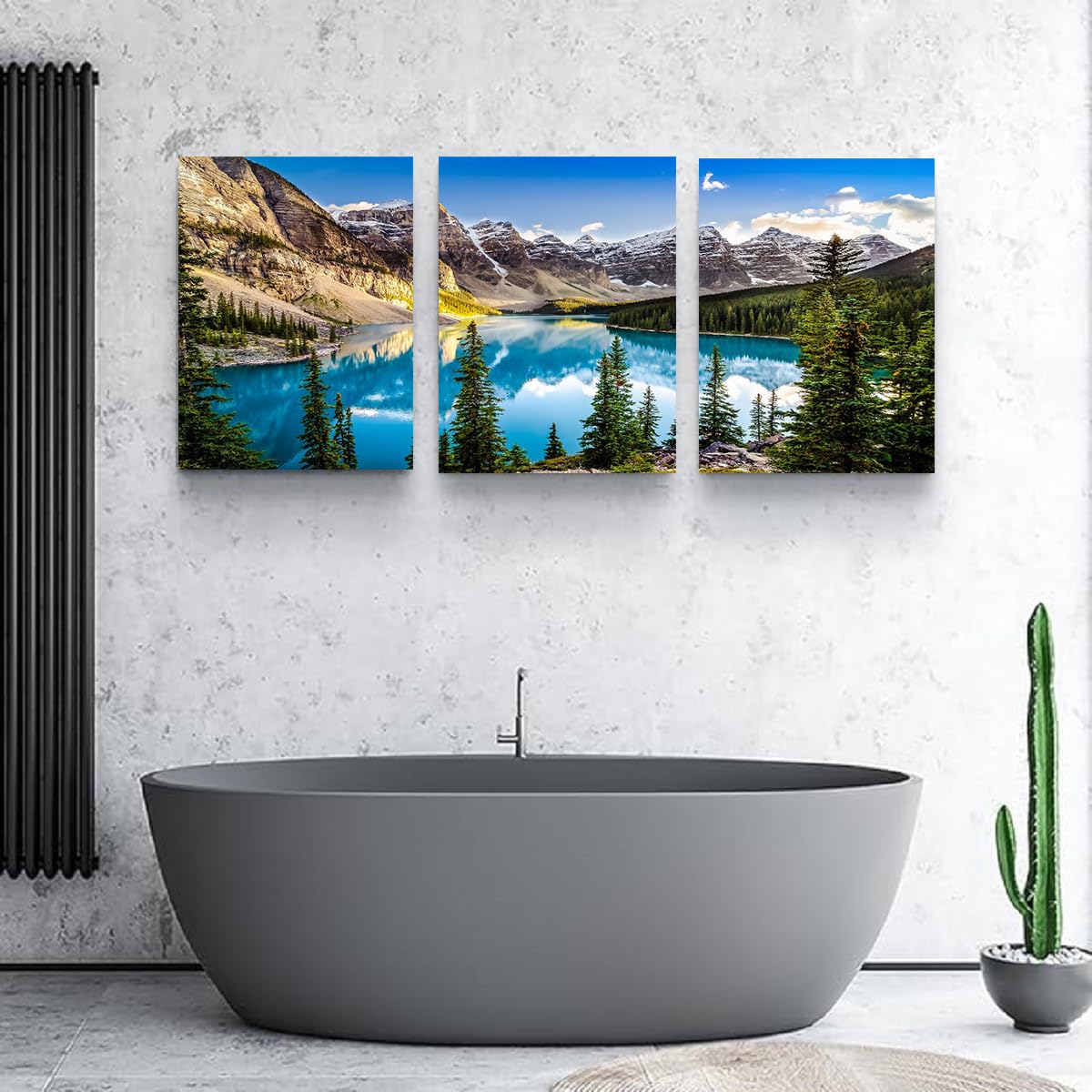 Bathroom Canvas Wall Art for Living Room Lake Mountain Wall Art Landscape Picture Blue Sky Water Forest Print Scenic Nature Painting Modern Framed Office Artwork Bedroom Home Décor (Balake-3 / 12"x16"inches x 3 pcs)