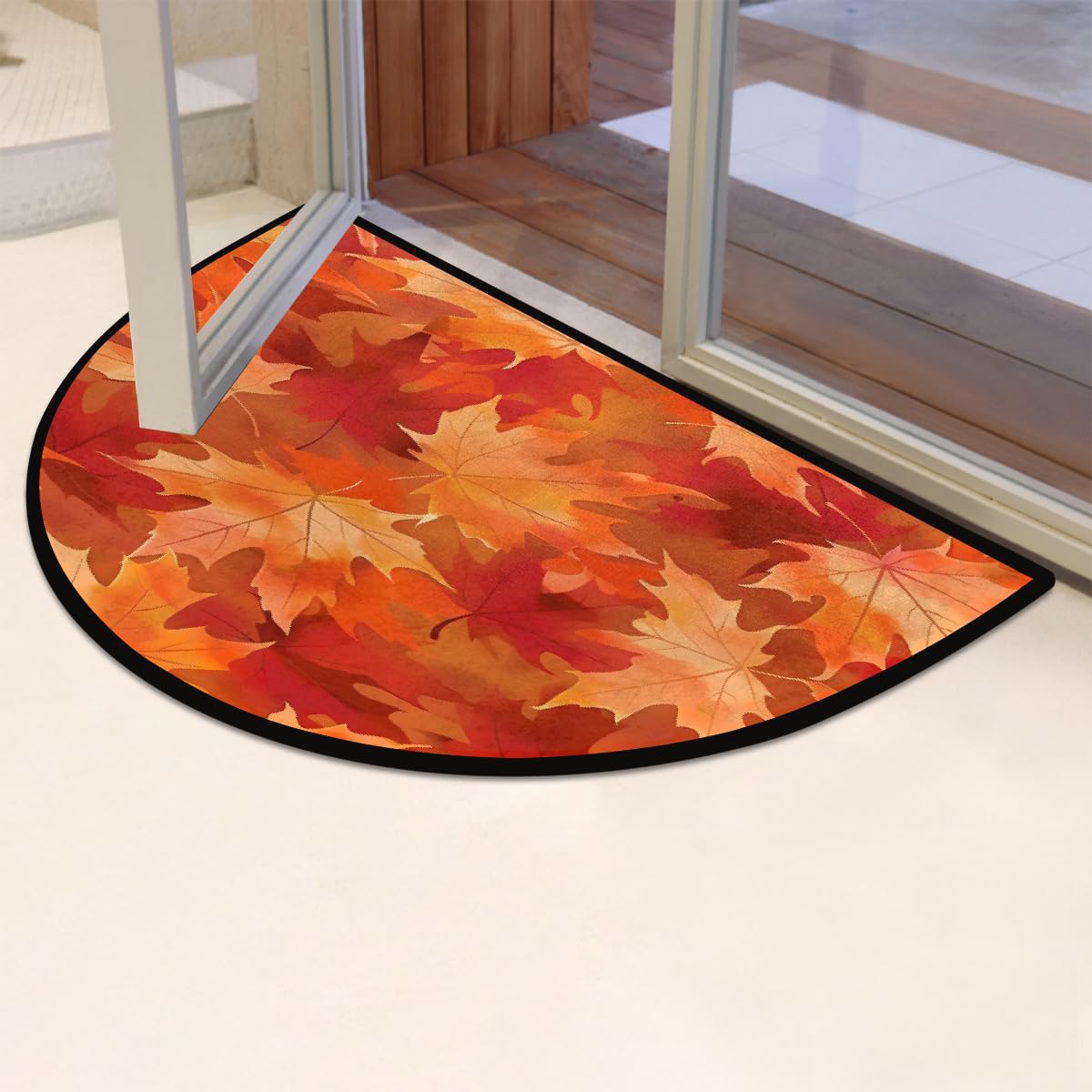 Autumn Maple Half Round Door Mat Indoor Entrance Semi Circle Area Rugs (E Autumn Maple Fall)