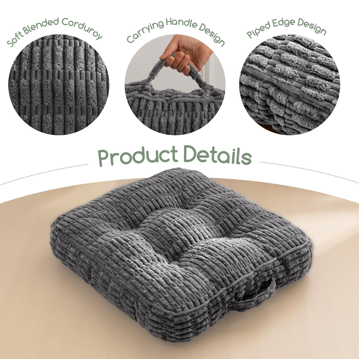 Floor Pillow Cushion for Adults (Square Dark Grey / 4" Thick(Pack of 2))