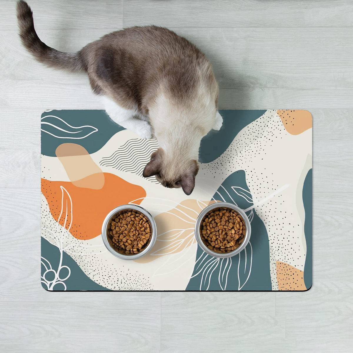 Dog Food Mat 12" x 19" Boho Absorbent Dog Cat Bowl Mat for Food and Water