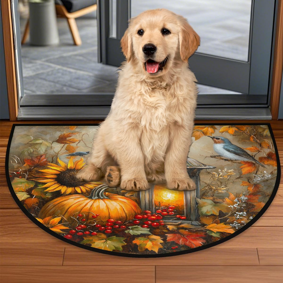 Animal Pumpkin Half Round Door Mat Non Slip Half Circle Rugs (D: Color 13)